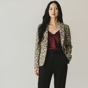Loft Leopard Print Women's Blazer Jacket - Cream & Brown